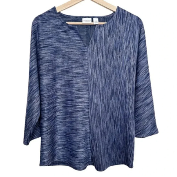 Weekends By Chico's Womens Size Medium Nocturne Navy Vneck 3/4  Sleeve Tunic - Picture 1 of 10